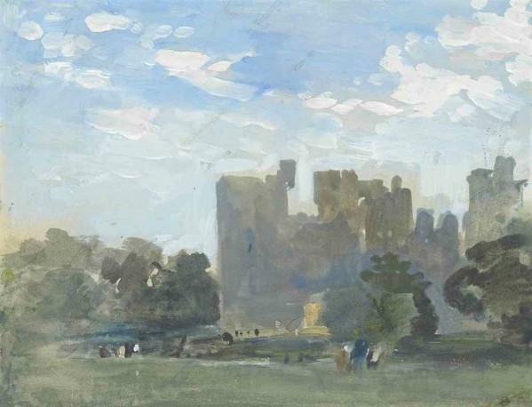 A moated castle by Hercules Brabazon Brabazon